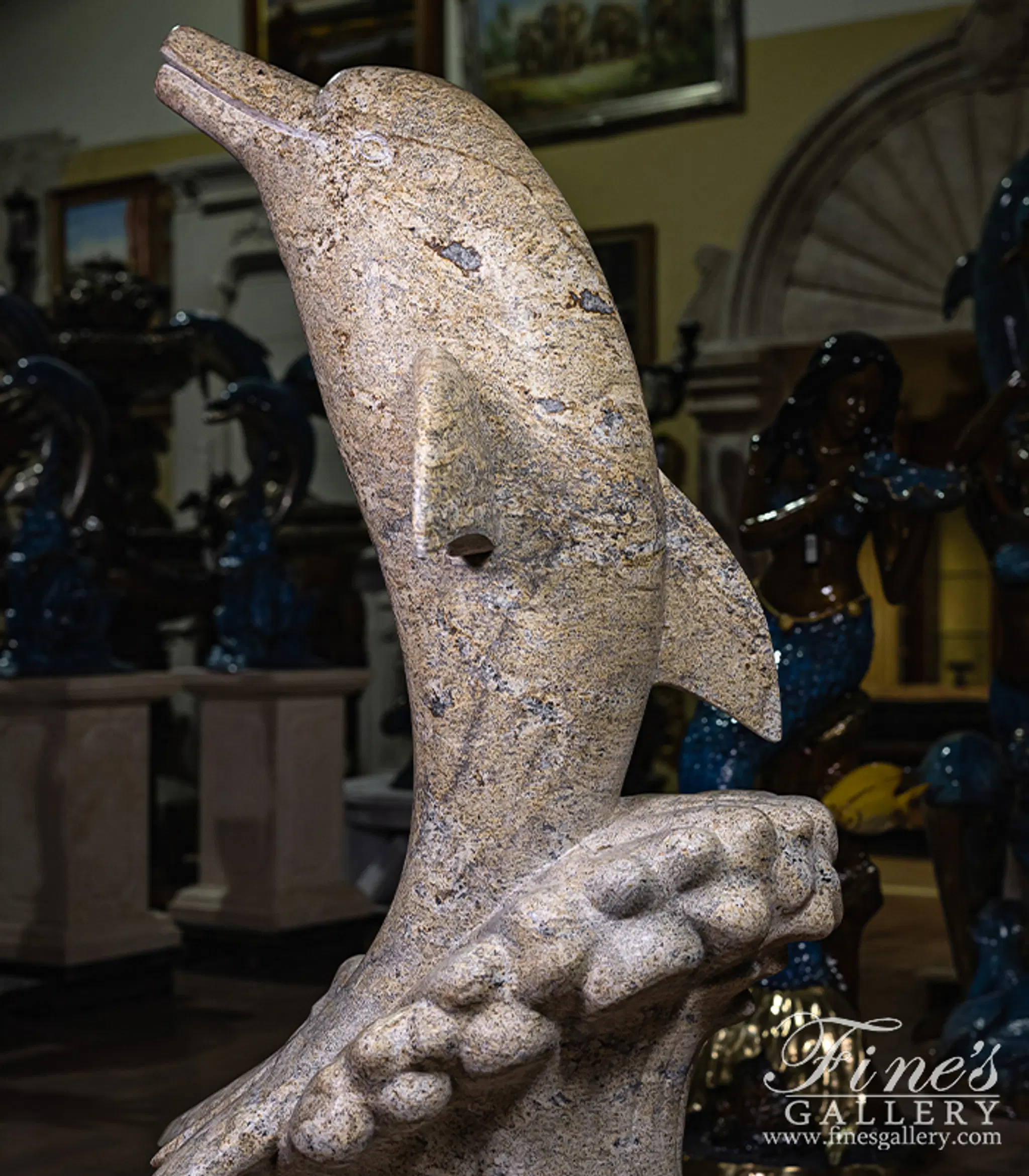 Dolphin Statue in Solid Granite — Model MS-1670 — detail view 2