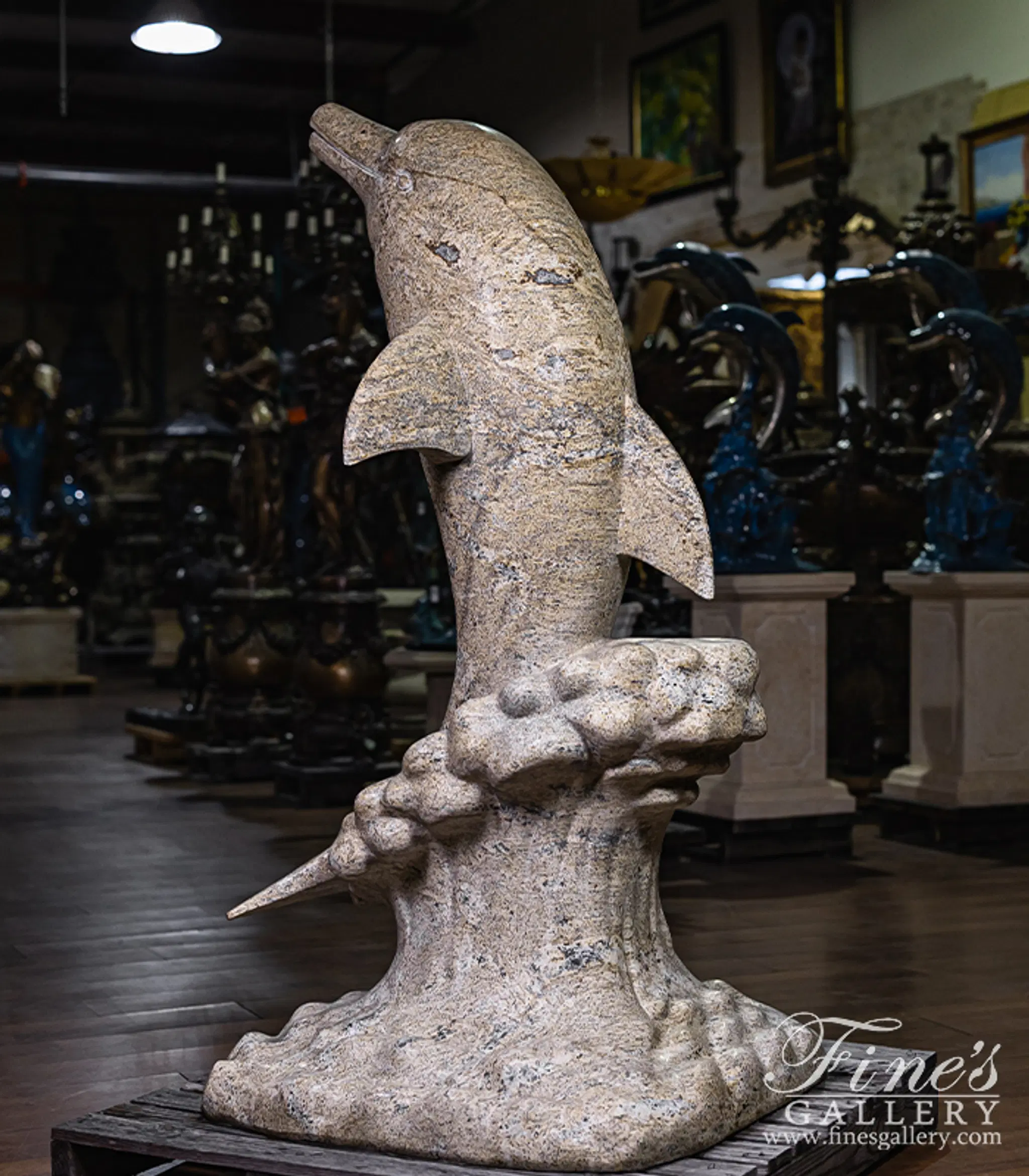 Dolphin Statue in Solid Granite — Model MS-1670 — detail view 3