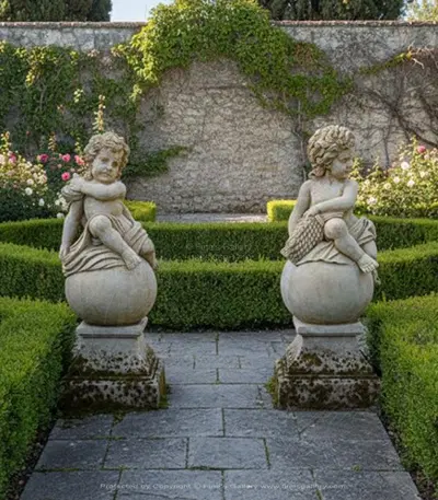 Vintage Pair of Cherubs in Rare Breccia Tone Marble - Approx age 23 years of age