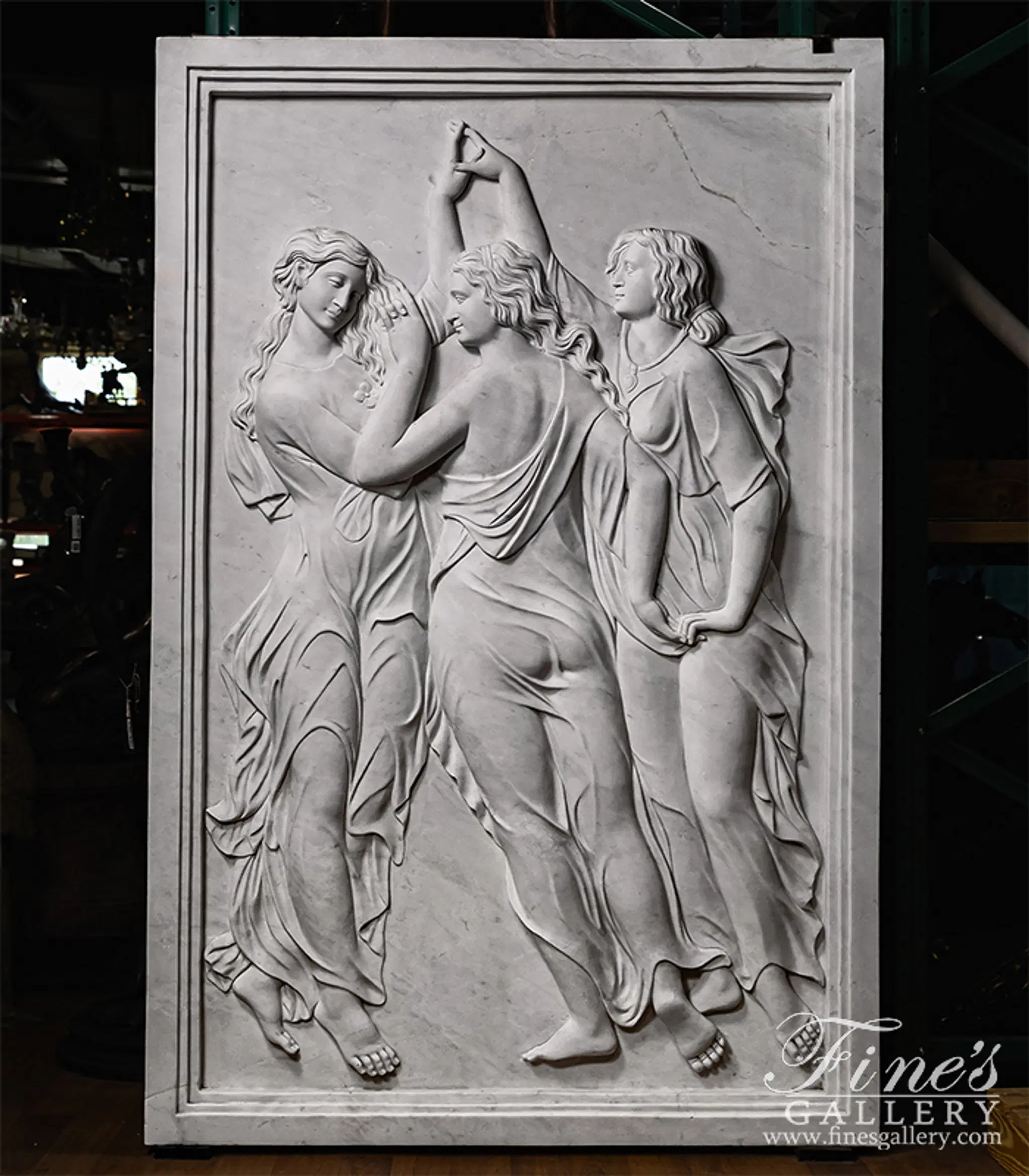 Three Graces Marble Statue - Botticelli's Primavera Relief Sculpture - Handcrafted Home Decor — Model MS-217 — Hand-Crafted by Fine's Gallery
