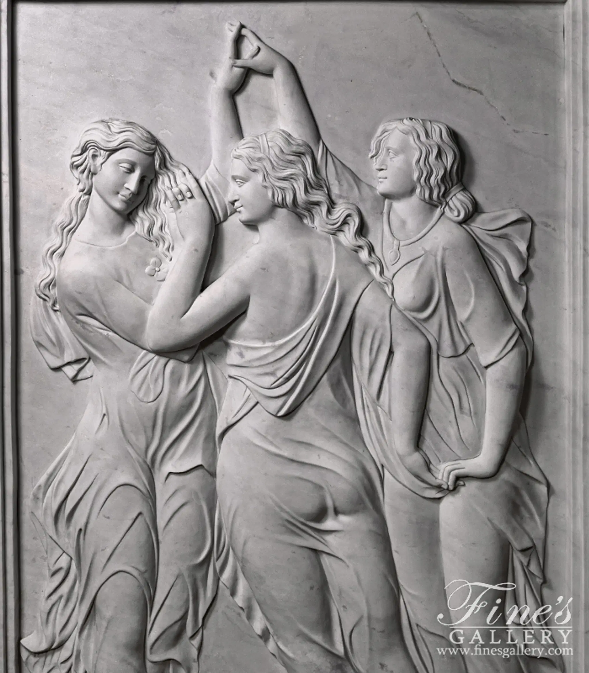 Three Graces Marble Statue - Botticelli's Primavera Relief Sculpture - Handcrafted Home Decor — Model MS-217 — detail view 5