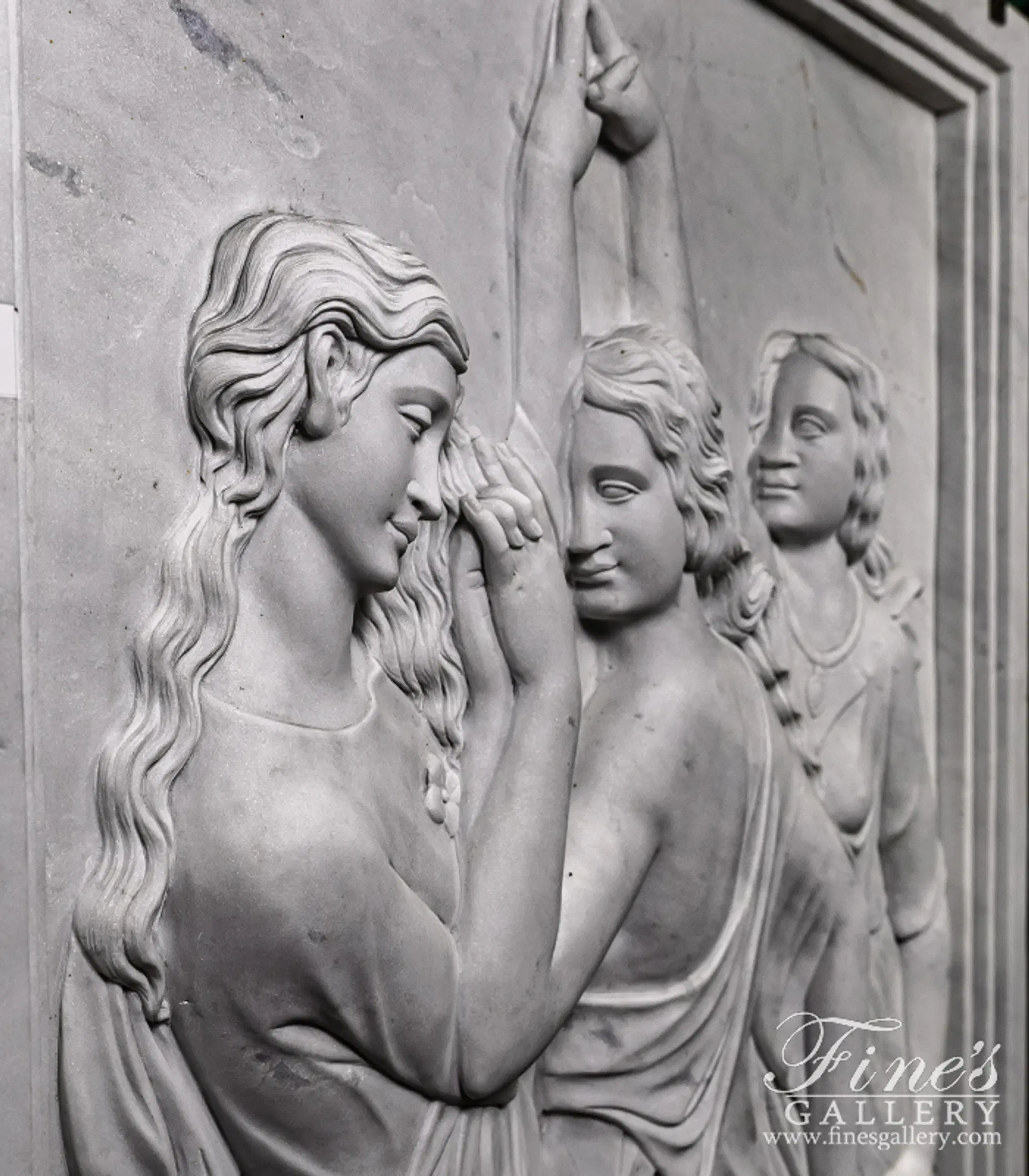 Three Graces Marble Statue - Botticelli's Primavera Relief Sculpture - Handcrafted Home Decor — Model MS-217 — detail view 6