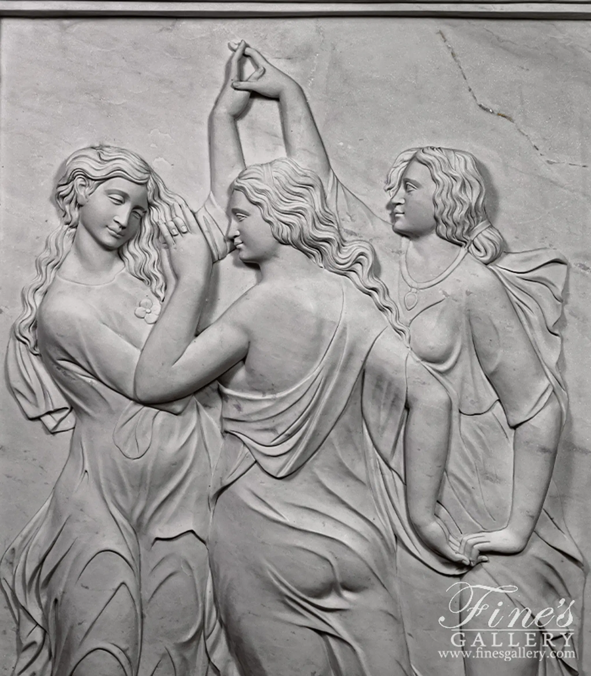 Three Graces Marble Statue - Botticelli's Primavera Relief Sculpture - Handcrafted Home Decor — Model MS-217 — detail view 1