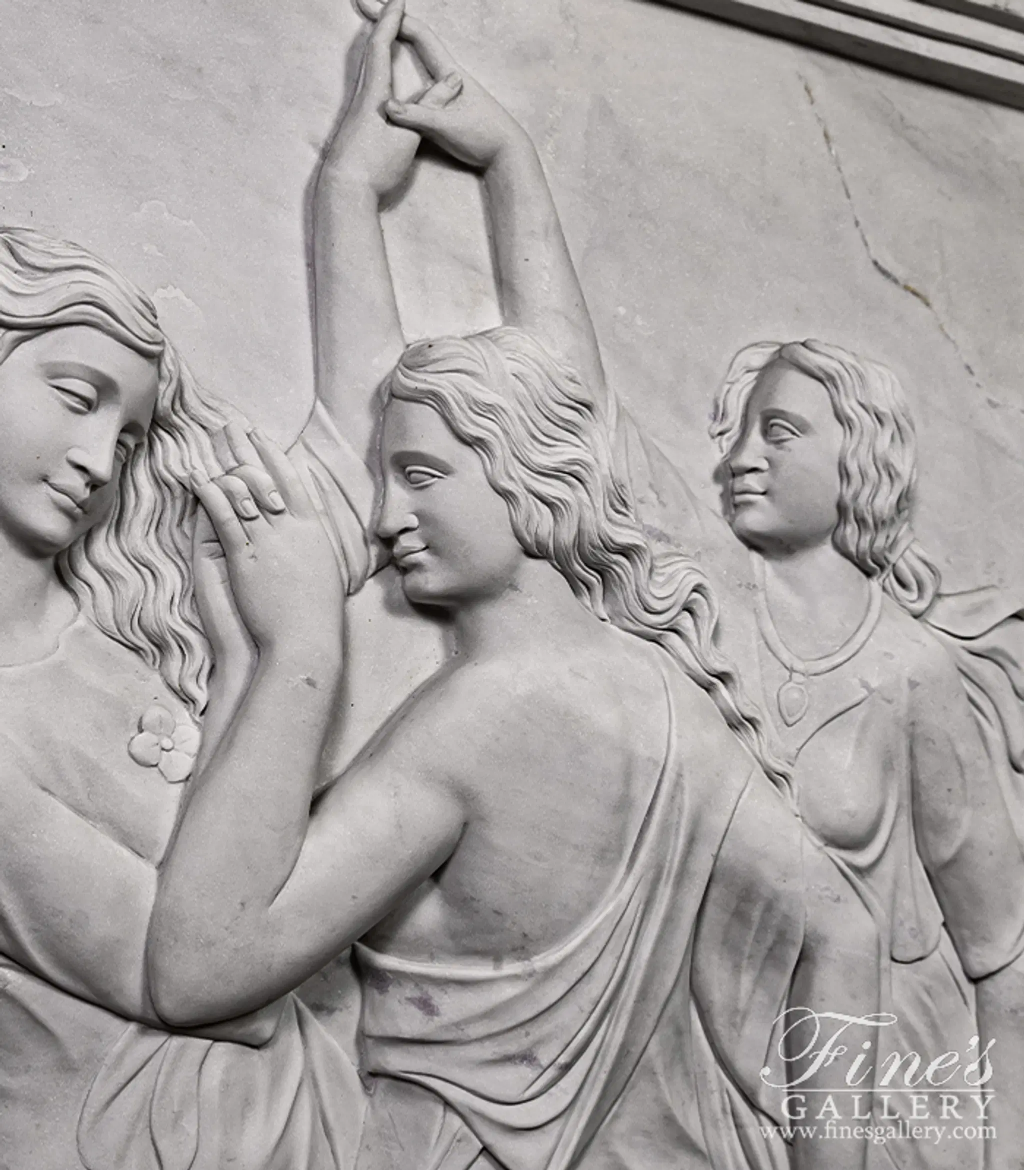 Three Graces Marble Statue - Botticelli's Primavera Relief Sculpture - Handcrafted Home Decor — Model MS-217 — detail view 2