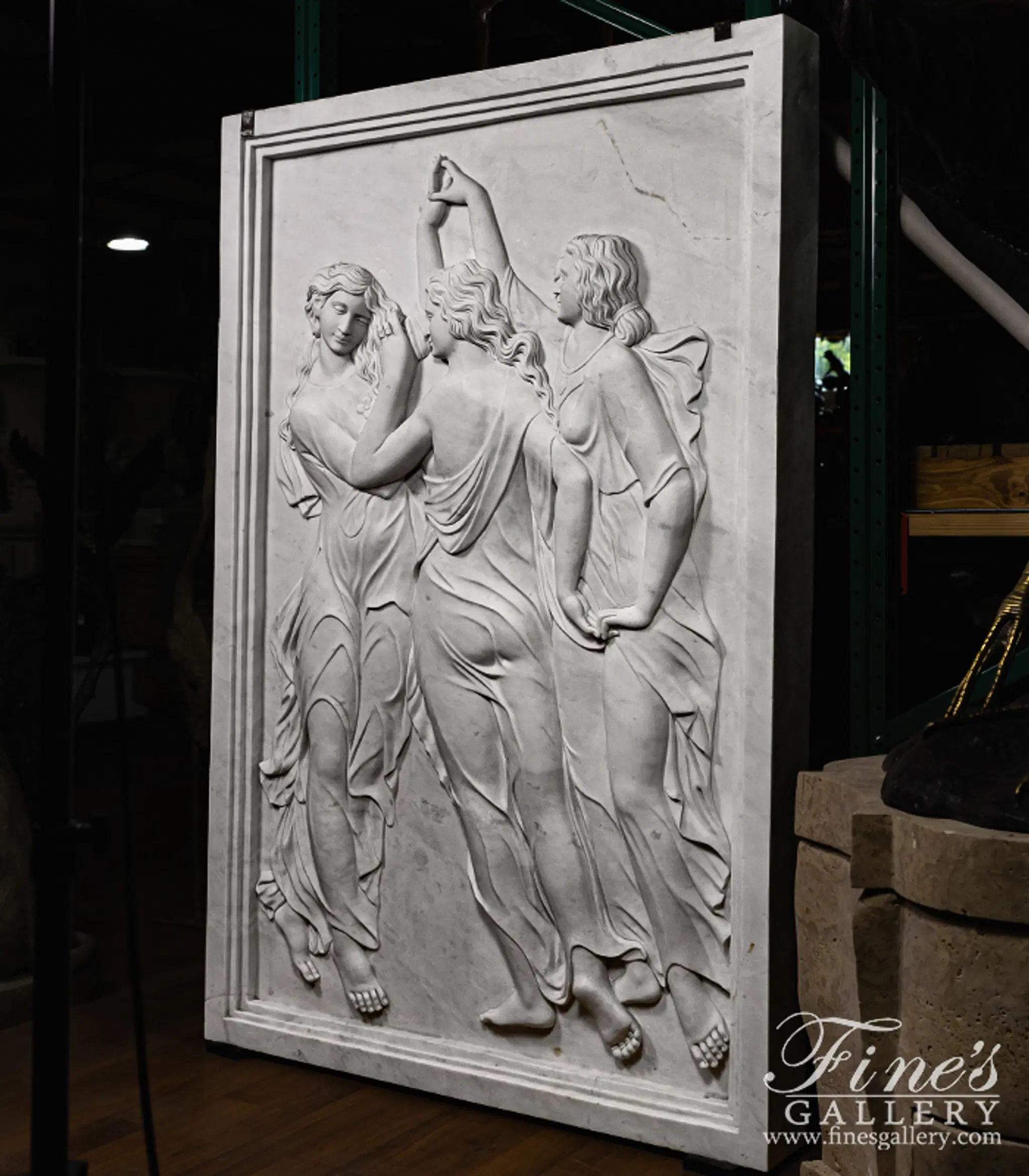 Three Graces Marble Statue - Botticelli's Primavera Relief Sculpture - Handcrafted Home Decor — Model MS-217 — detail view 3