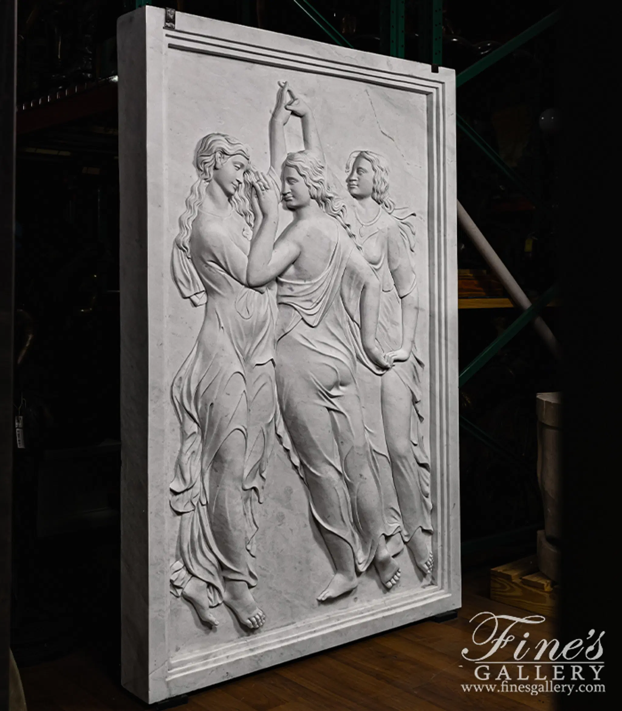 Three Graces Marble Statue - Botticelli's Primavera Relief Sculpture - Handcrafted Home Decor — Model MS-217 — detail view 4