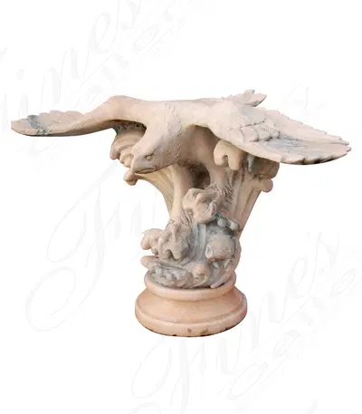 Eagle in Flight Marble Statue - Rosetta Marble Bird Sculpture with Ornate Base - Realistic Bird of Prey Home Decor
