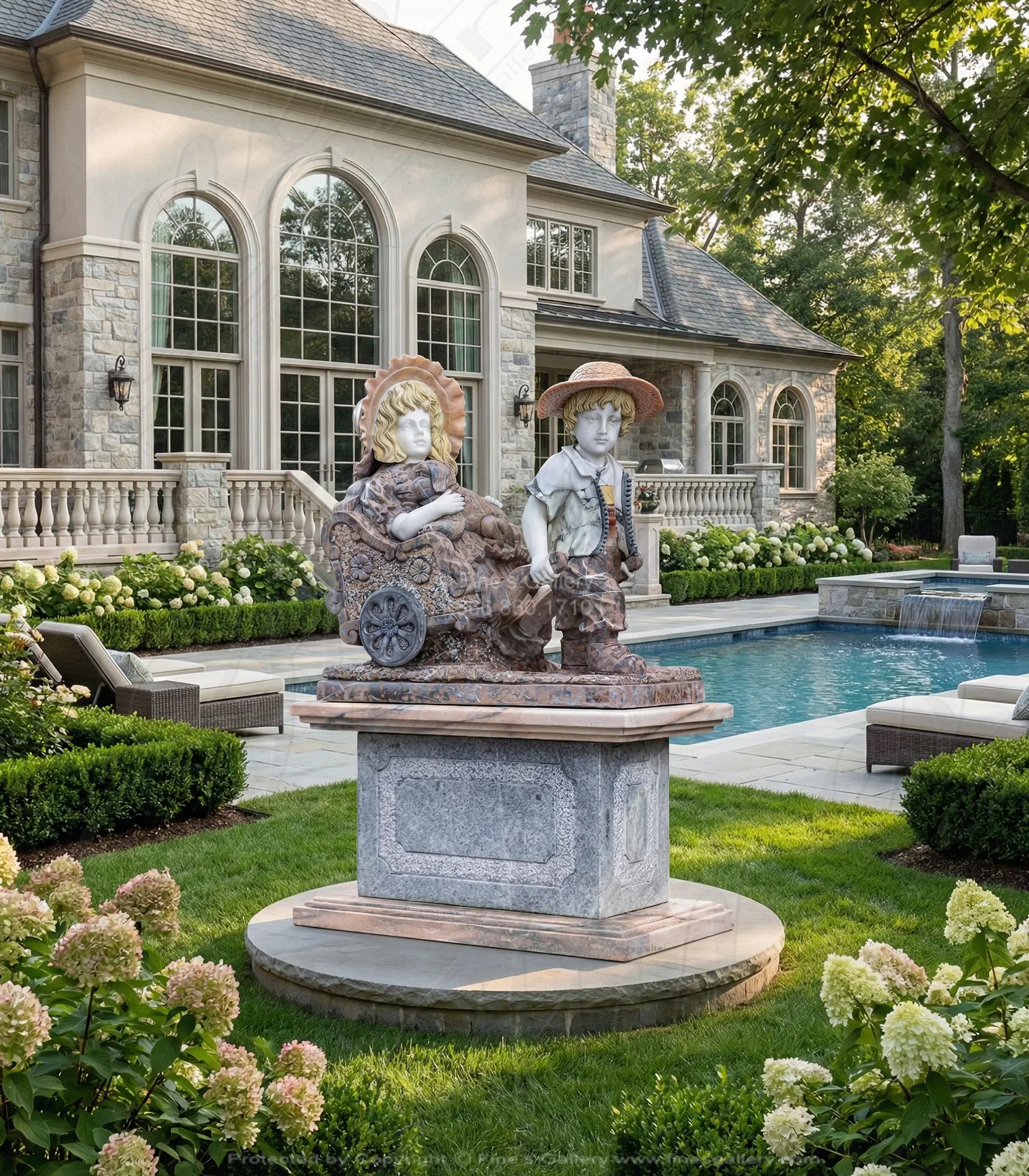 Boy and Girl Marble Statue