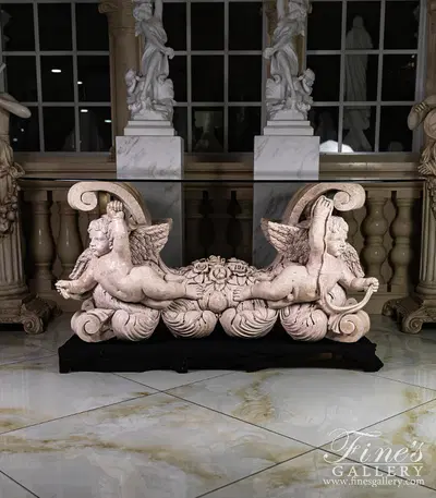 Vintage Collection - Carved Cherubs Table in a veined marble