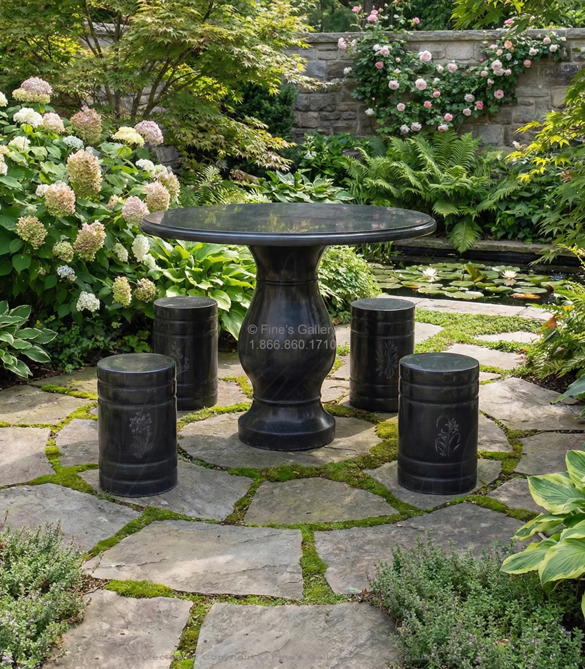 Garden Table in Solid Black Granite