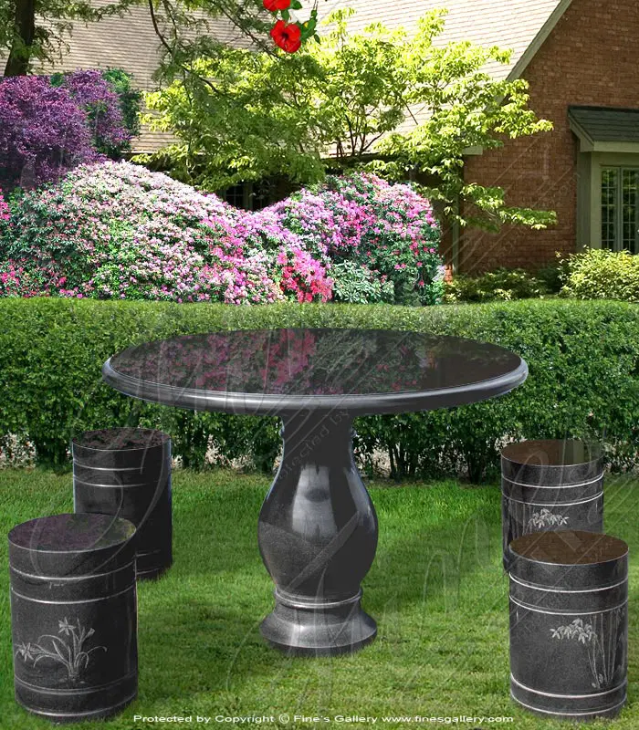 Garden Table in Solid Black Granite