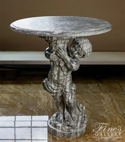 Hand-Carved Marble Cherub Pedestal Table