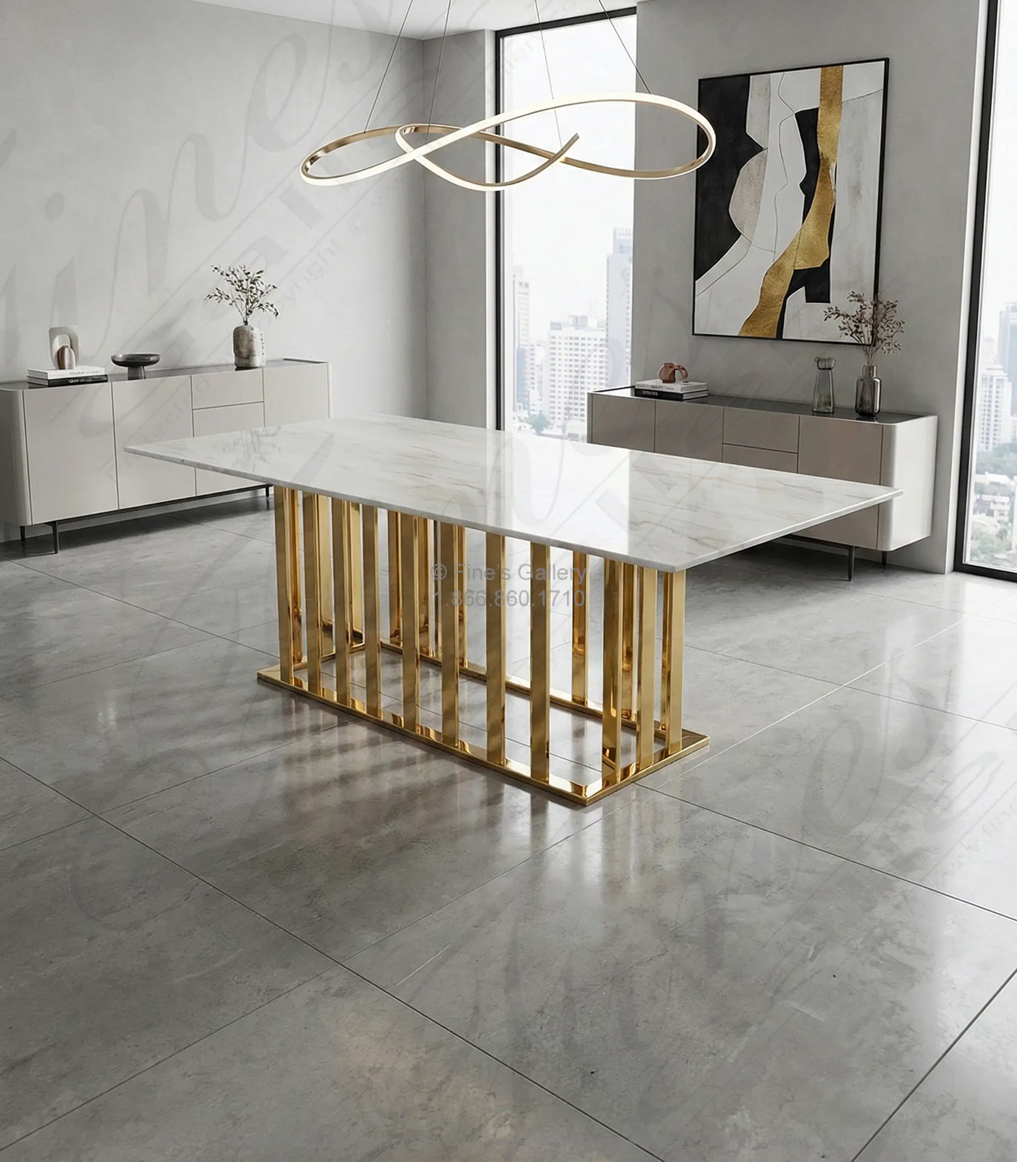 Polished Statuary Marble Dining Table