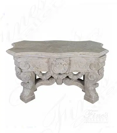 Ornately Carved Table in Classic Light Travertine
