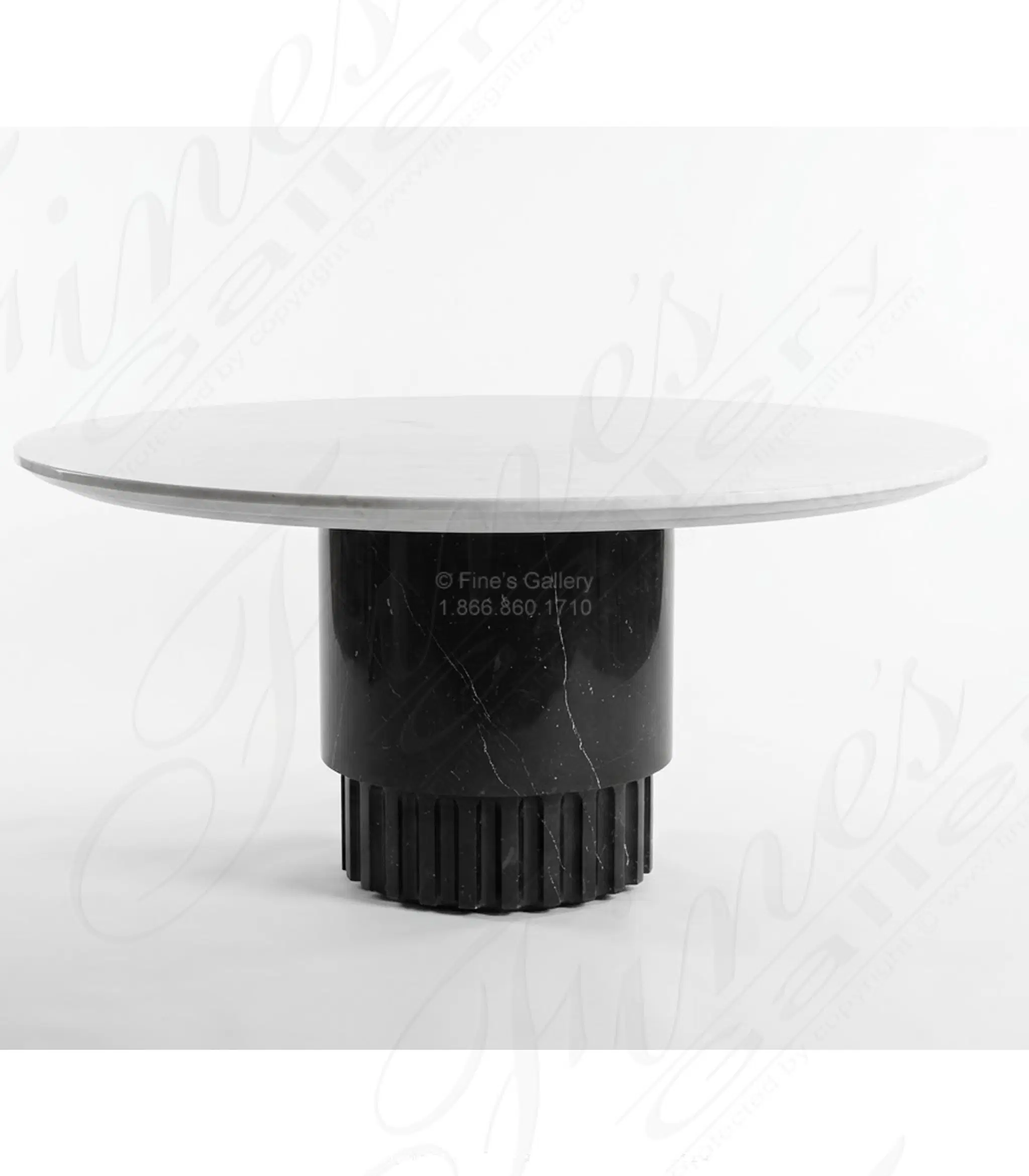 This bespoke dining table was custom made for a client in a high contrast combination of Nero Marquina and Statuary White marble.