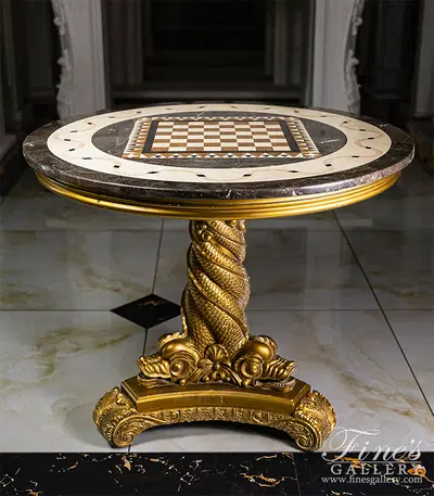 Vintage Chess Set Table In Marble and Bronze