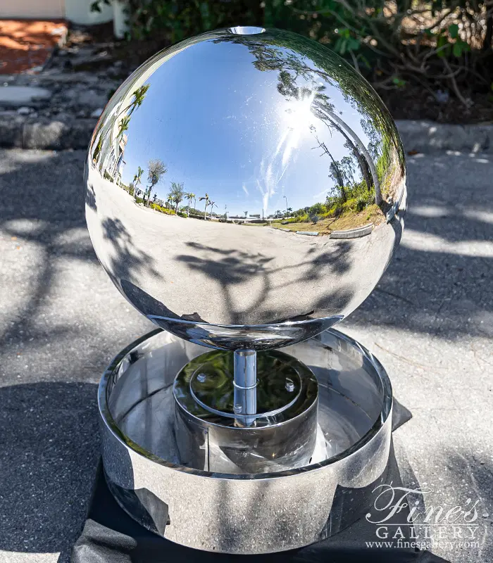 Self Contained Stainless Sphere with Basin Fountain Feature