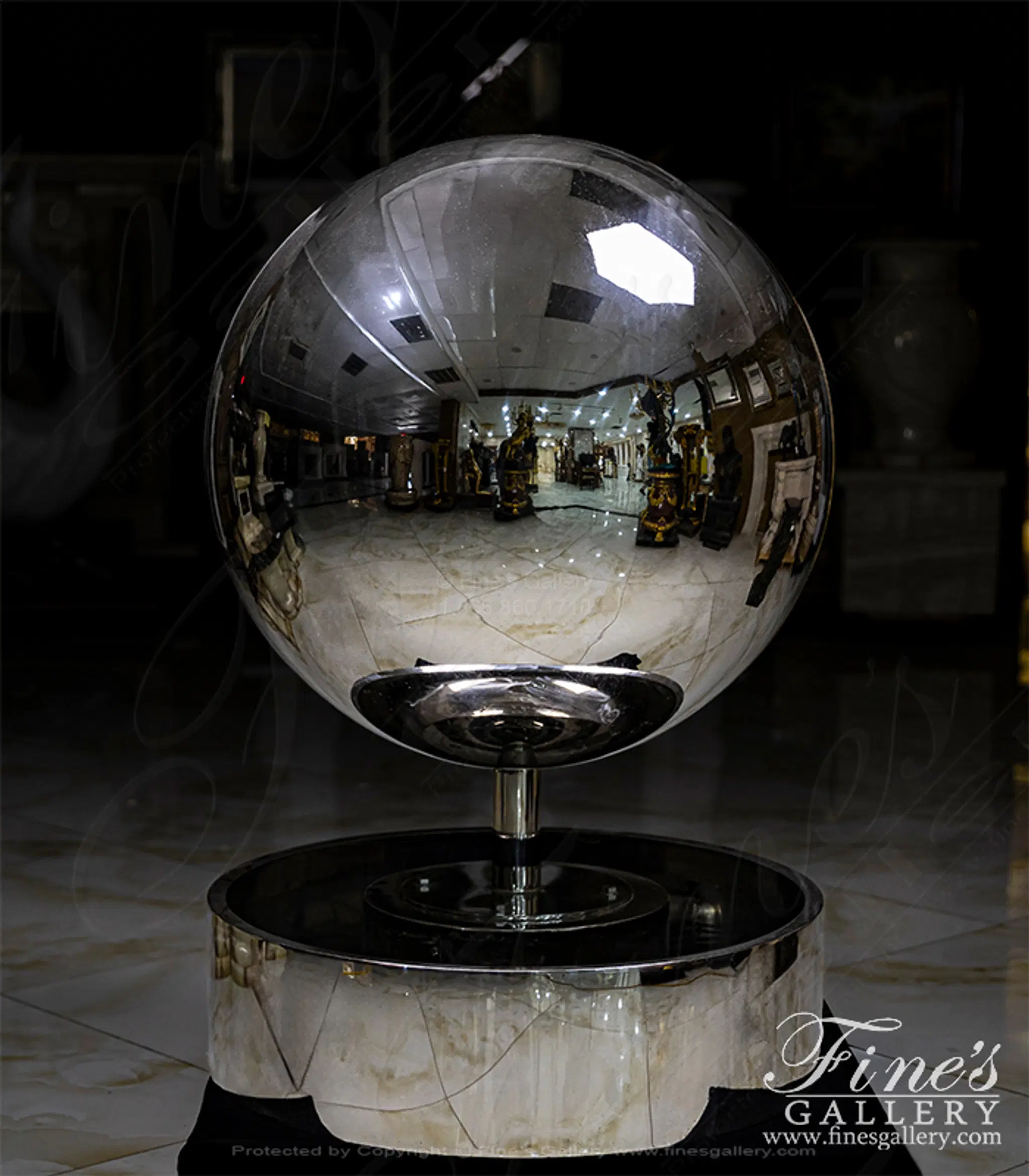 Self Contained Stainless Sphere with Basin Fountain Feature