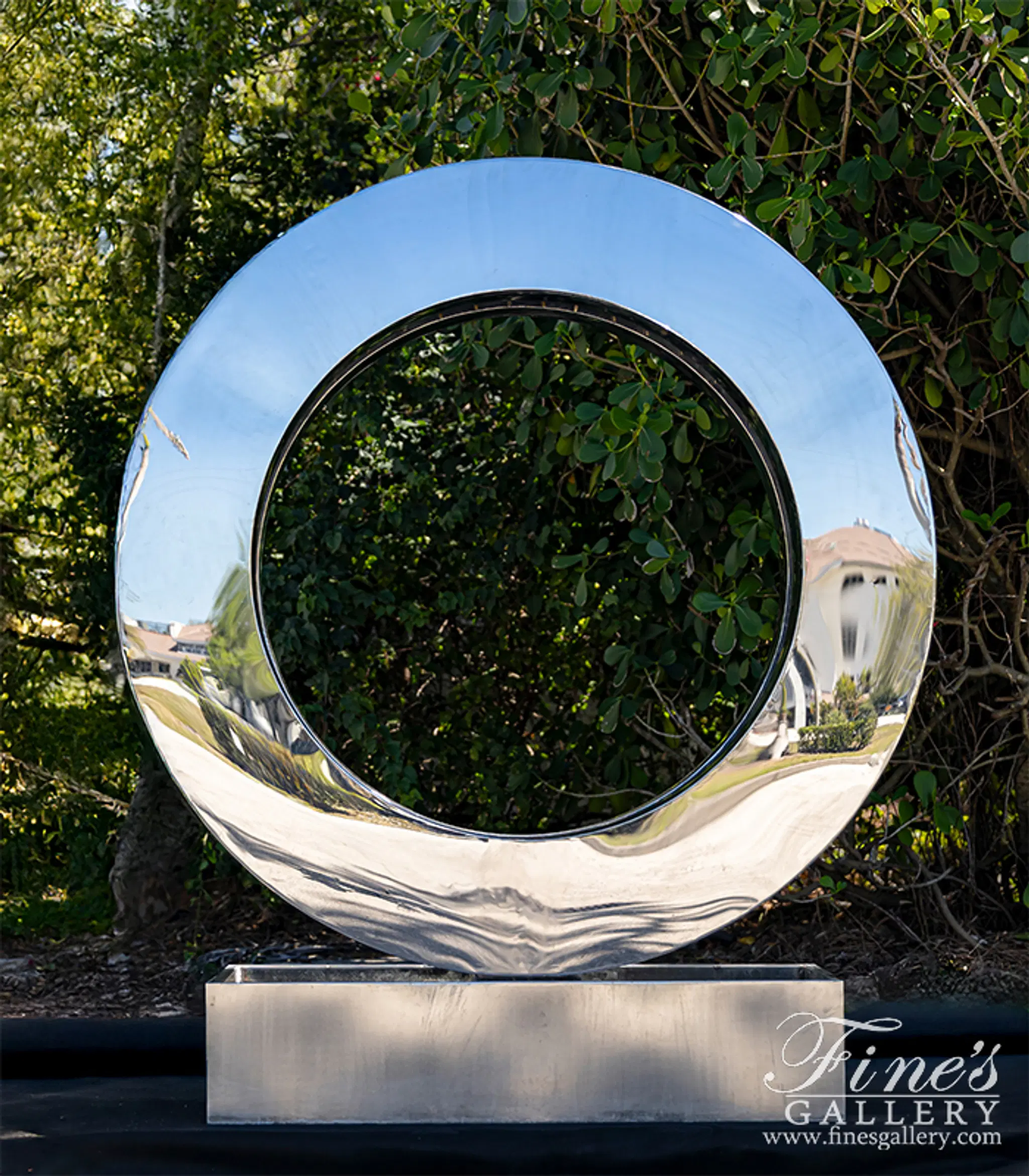 Circular Abstract Fountain in Marine Grade Stainless — Model SS-039 — Hand-Crafted by Fine's Gallery