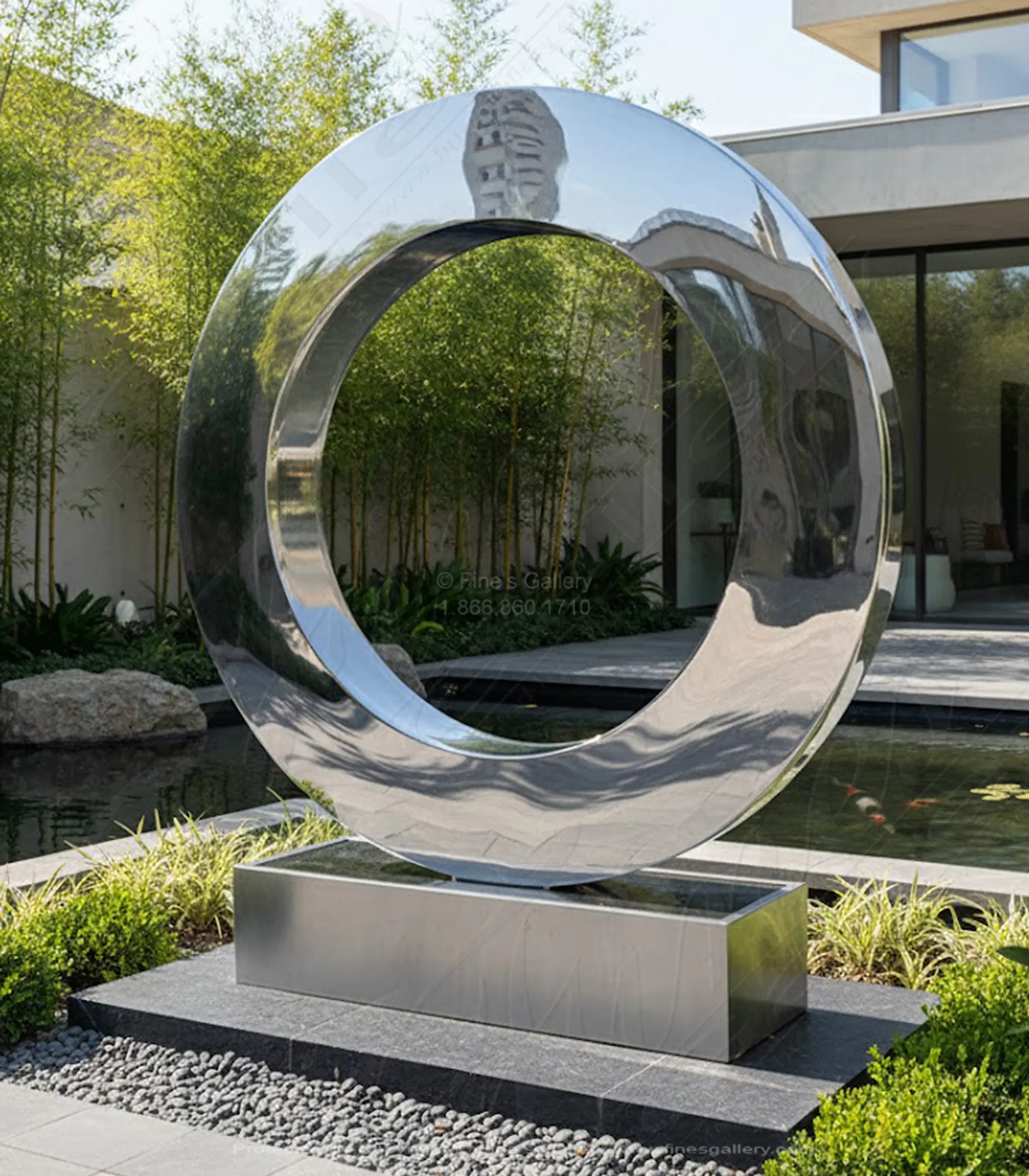 Circular Abstract Fountain in Marine Grade Stainless