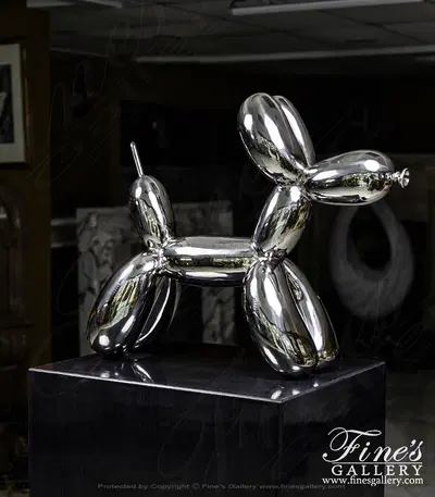 Stainless Steel Balloon Dog Statue and Granite Pedestal Set