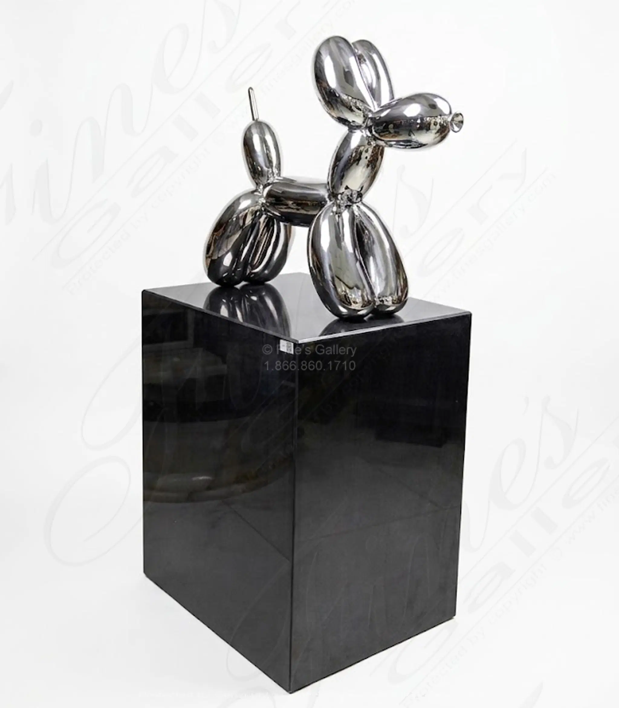 Stainless Steel Balloon Dog Sculpture with Granite Pedestal — Model SS-040 — Hand-Crafted by Fine's Gallery