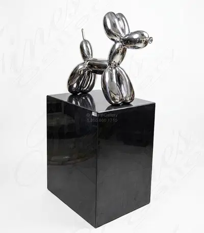 Stainless Steel Balloon Dog Sculpture with Granite Pedestal