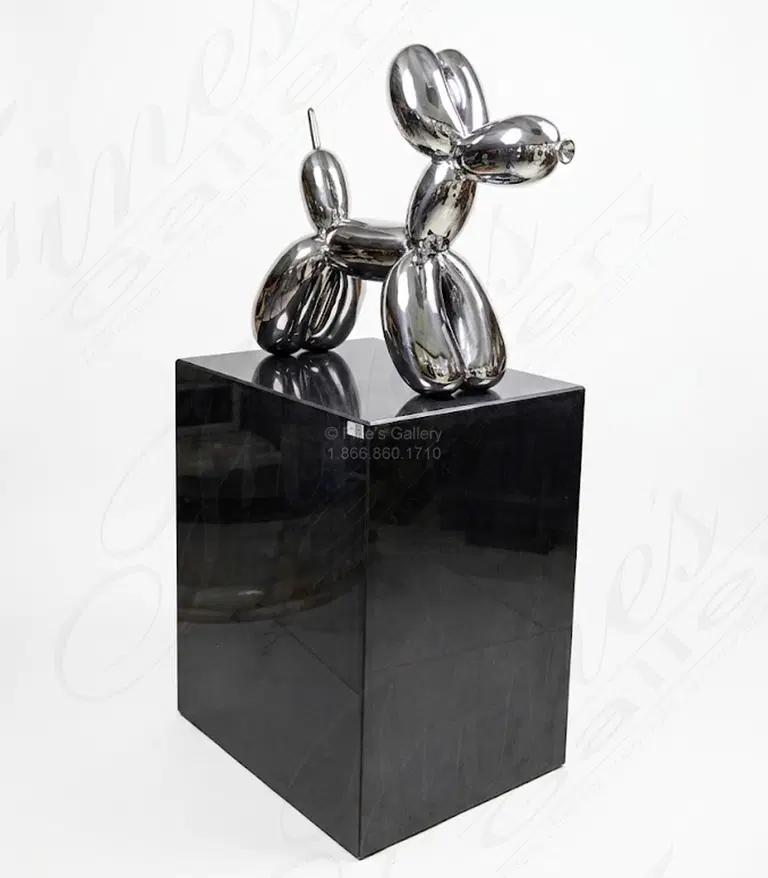 Stainless Steel Balloon Dog Sculpture with Granite Pedestal