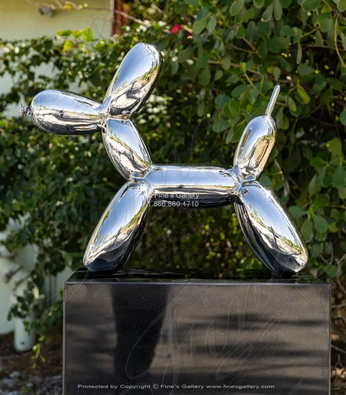 Stainless Balloon Dog and Granite Pedestal Set