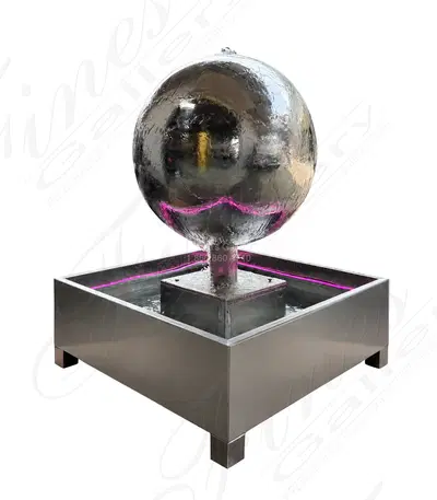 Stainless Sphere Fountain in Square Catch Basin