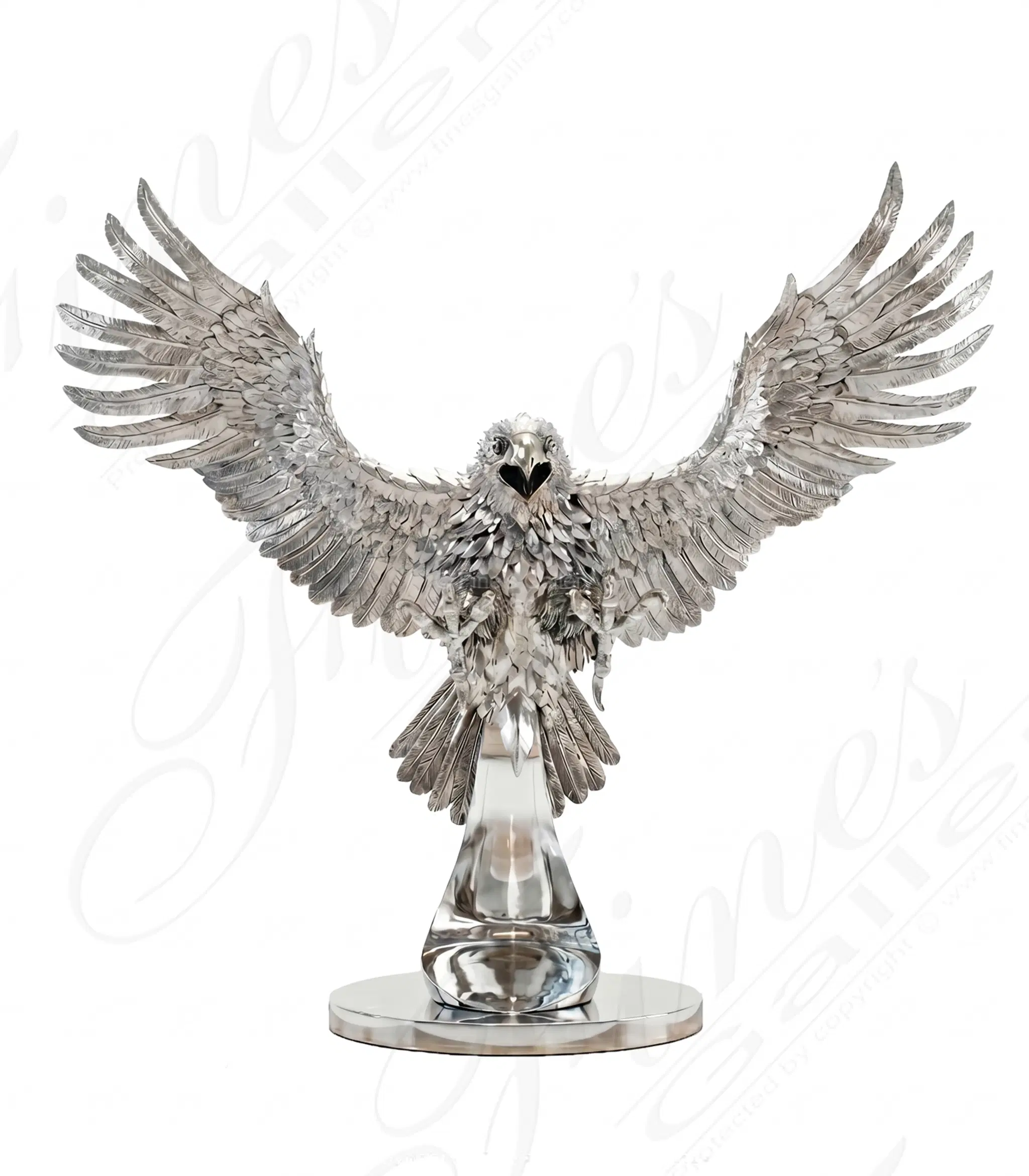 Steel Descent, A Majestic Eagle Landing In Stainless Steel — Model SS-100 — Hand-Crafted by Fine's Gallery