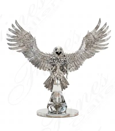 Steel Descent, A Majestic Eagle Landing In Stainless Steel