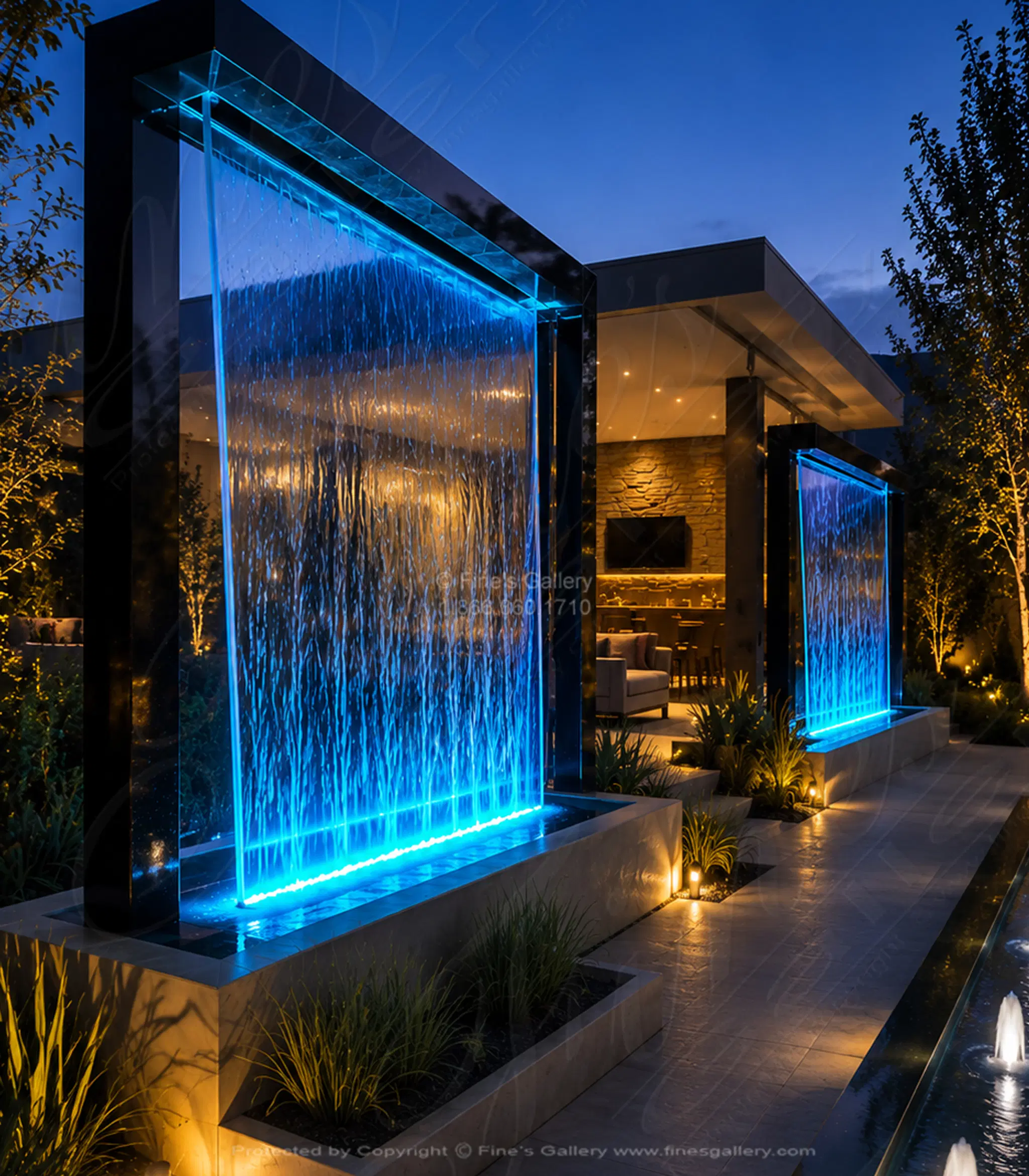 Custom Waterwall Fountain in Marine Grade Stainless Steel — Model SS-105 — Hand-Crafted by Fine's Gallery