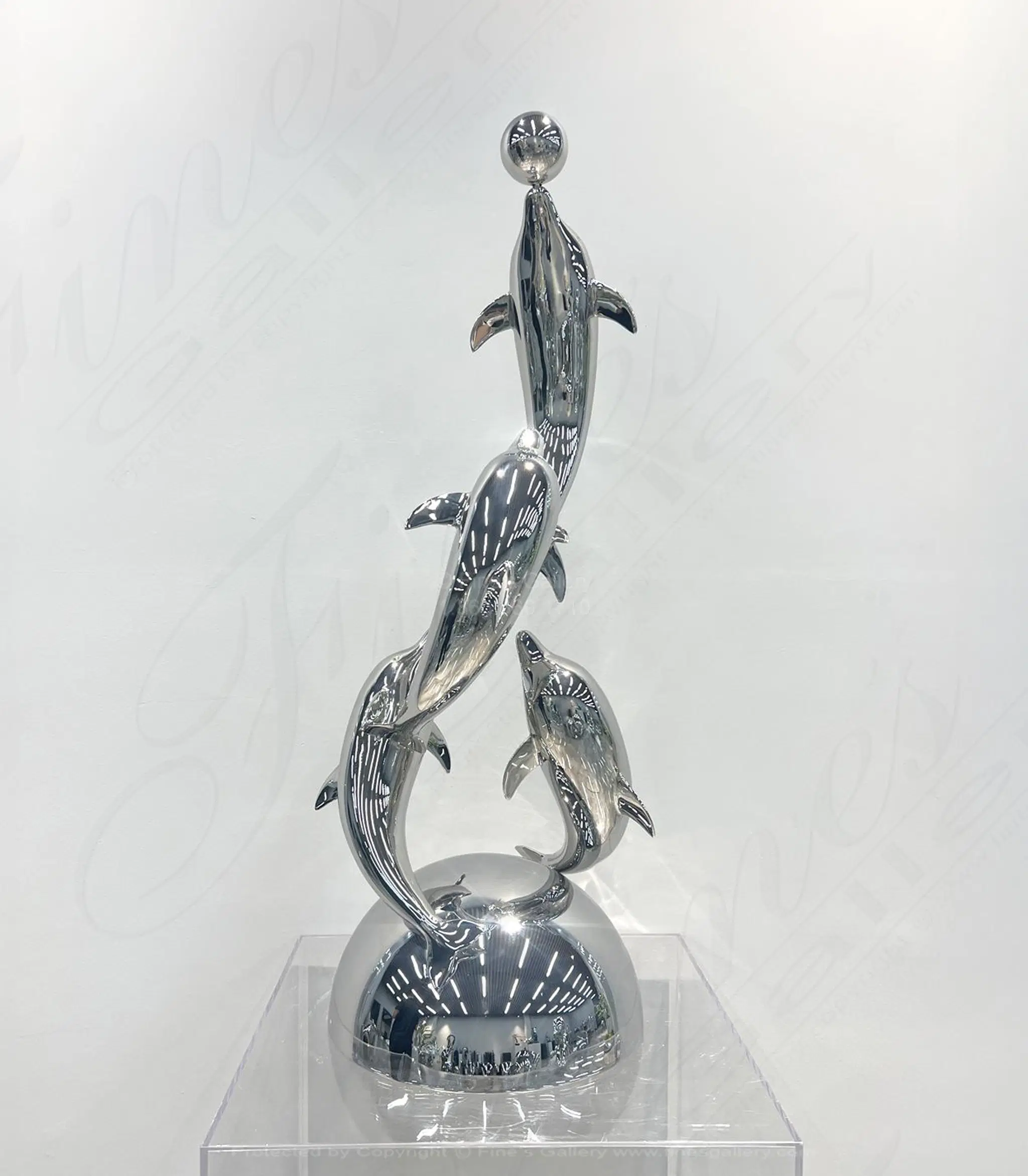 Stainless Four Dolphins Statue — Model SS-109 — Hand-Crafted by Fine's Gallery