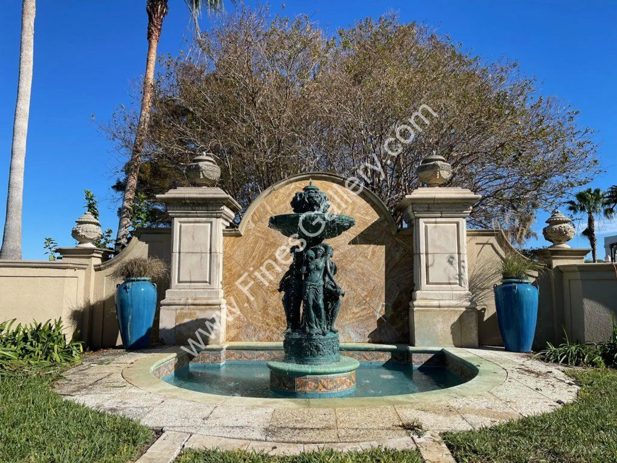 Ladies and Lions Patina Bronze Fountain Installation