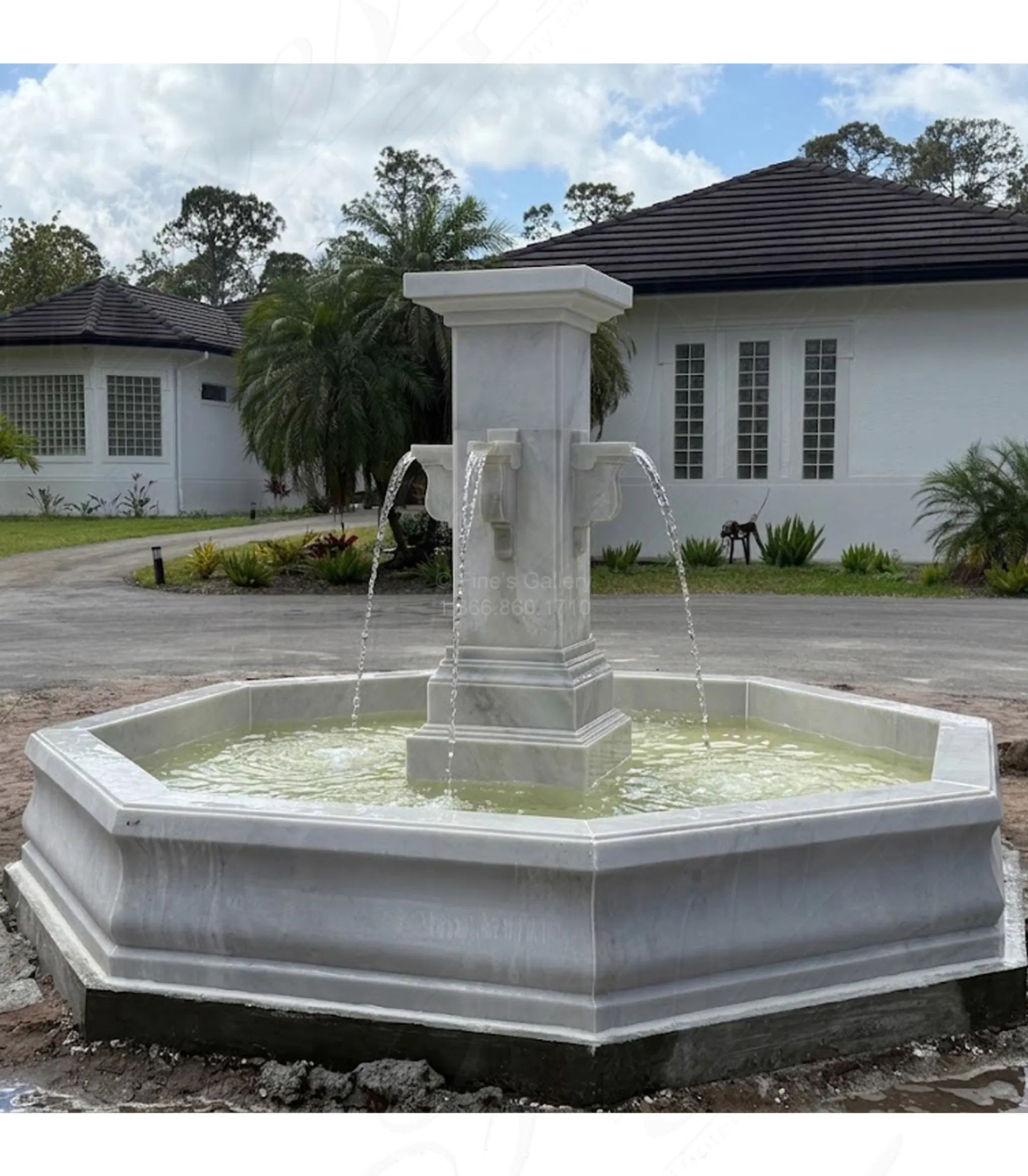 Bespoke French Countryside Fountain in Statuary Marble — Model MF-2402 — Hand-Crafted by Fine's Gallery